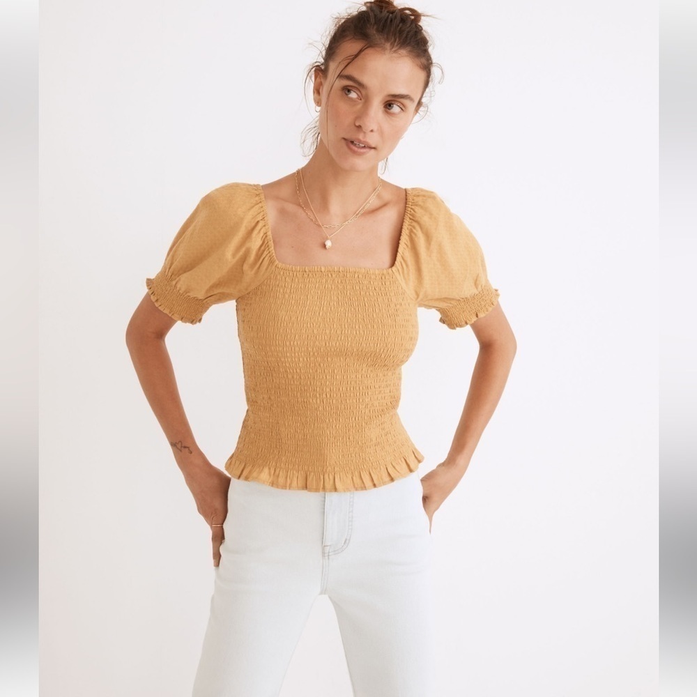Madewell Lucie Puff Sleeved Smocked Bodice Top